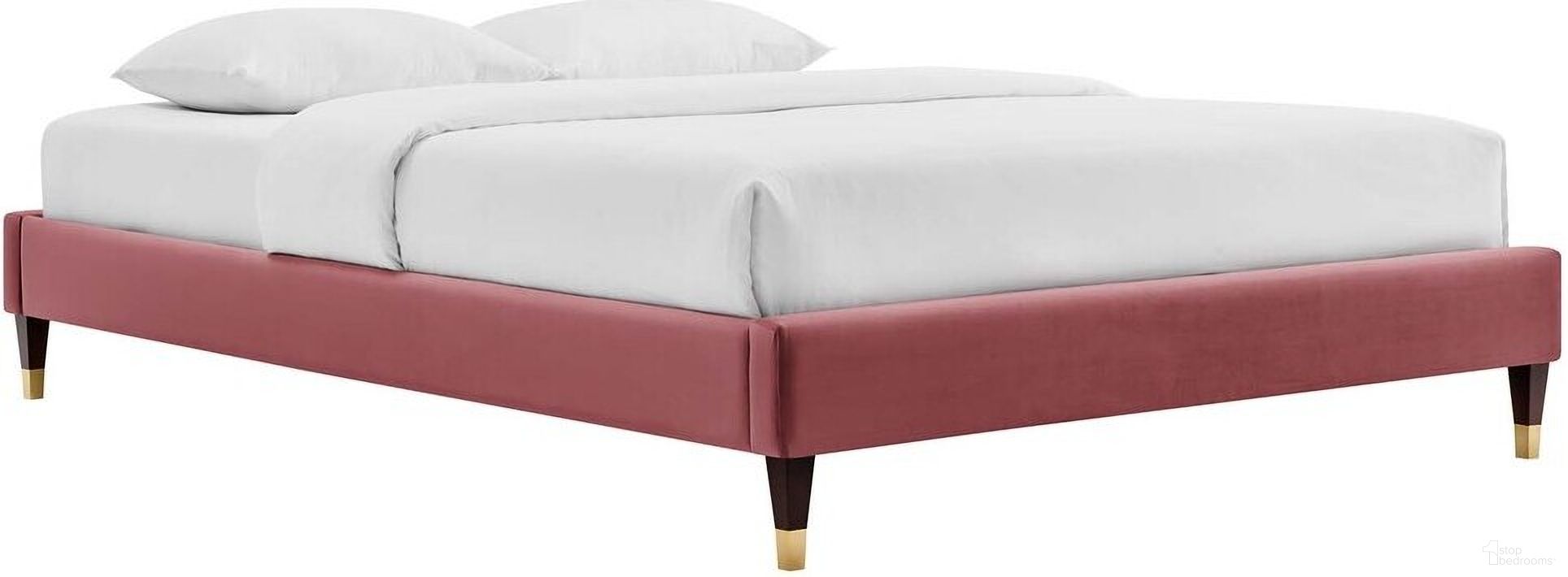 Harlow Queen Performance Velvet Platform Bed Frame In Dusty Rose