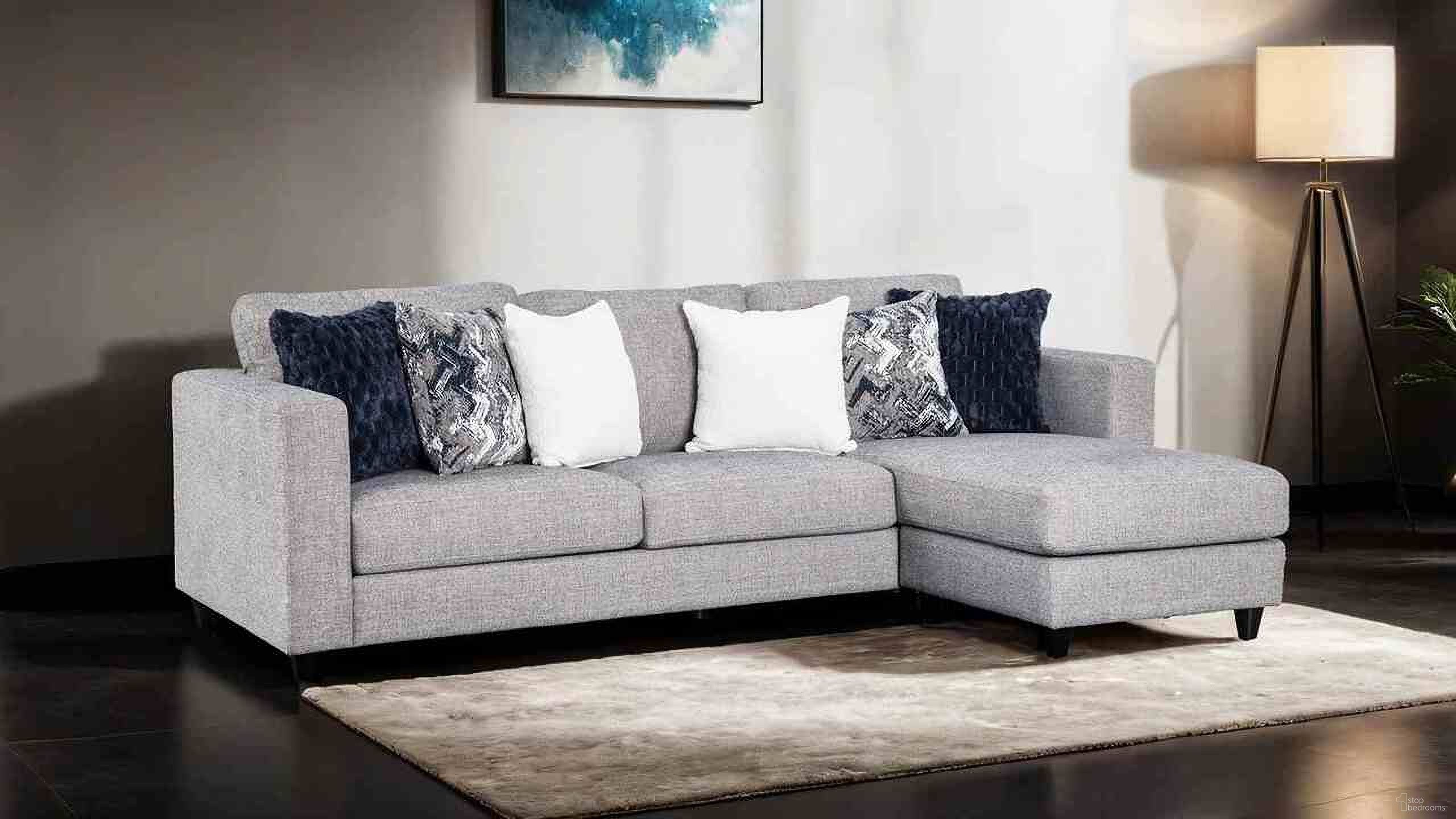 The appearance of Harlow Reversible Chaise Sectional In Light Gray designed by Furniture of America in the transitional interior design. This light gray piece of furniture  was selected by 1StopBedrooms from Harlow Collection to add a touch of cosiness and style into your home. Sku: FM61008LG. Material: Chenille.