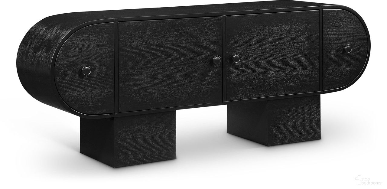 The appearance of Harlow Sideboard In Black designed by Meridian in the modern / contemporary interior design. This black piece of furniture  was selected by 1StopBedrooms from Harlow Collection to add a touch of cosiness and style into your home. Sku: 77044Black. Material: Rubberwood.