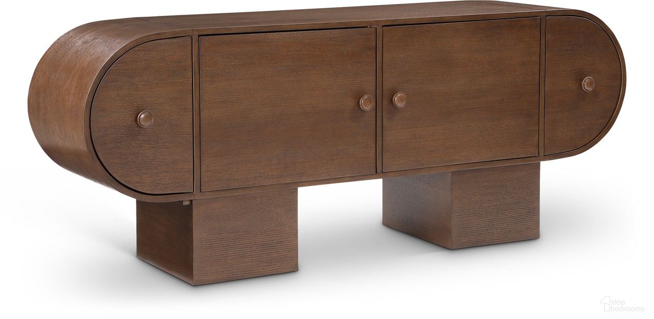 The appearance of Harlow Sideboard In Brown designed by Meridian in the modern / contemporary interior design. This brown piece of furniture was selected by 1StopBedrooms from Harlow Collection to add a touch of cosiness and style into your home. Sku: 77044Brown. Material: Rubberwood.