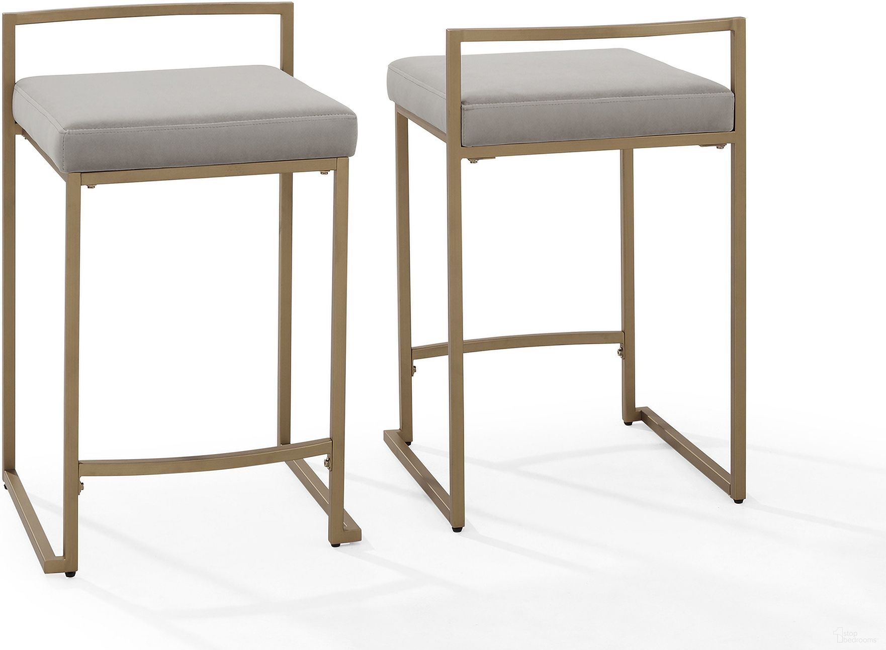 The appearance of Harlowe 2-Piece Counter Height Barstool Set In Gray and Gold designed by Crosley Brands in the modern / contemporary interior design. This gray and gold piece of furniture was selected by 1StopBedrooms from Harlowe Collection to add a touch of cosiness and style into your home. Sku: CF501924-GY. Material: Steel.