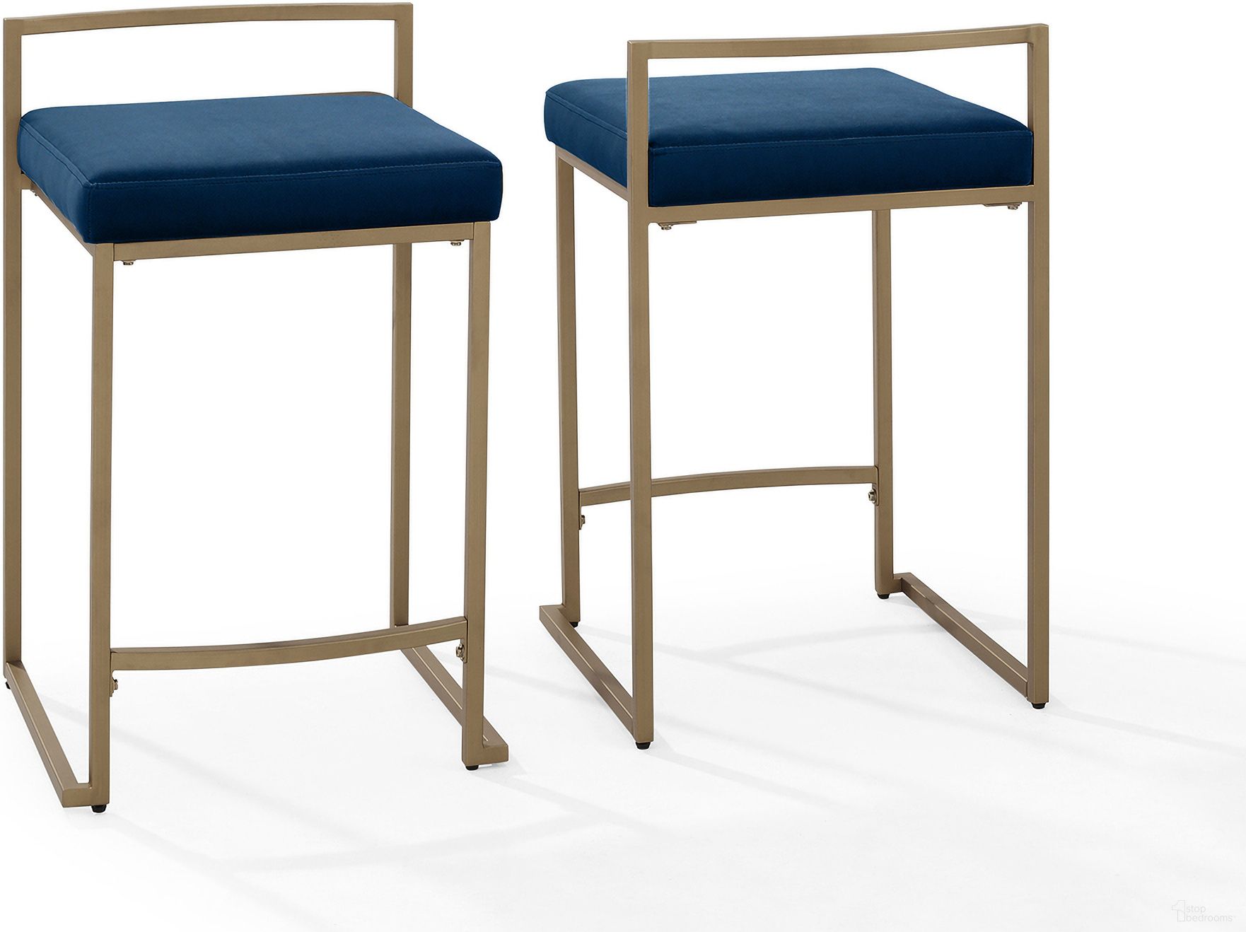 Harlowe 2-Piece Counter Height Barstool Set In Navy and Gold