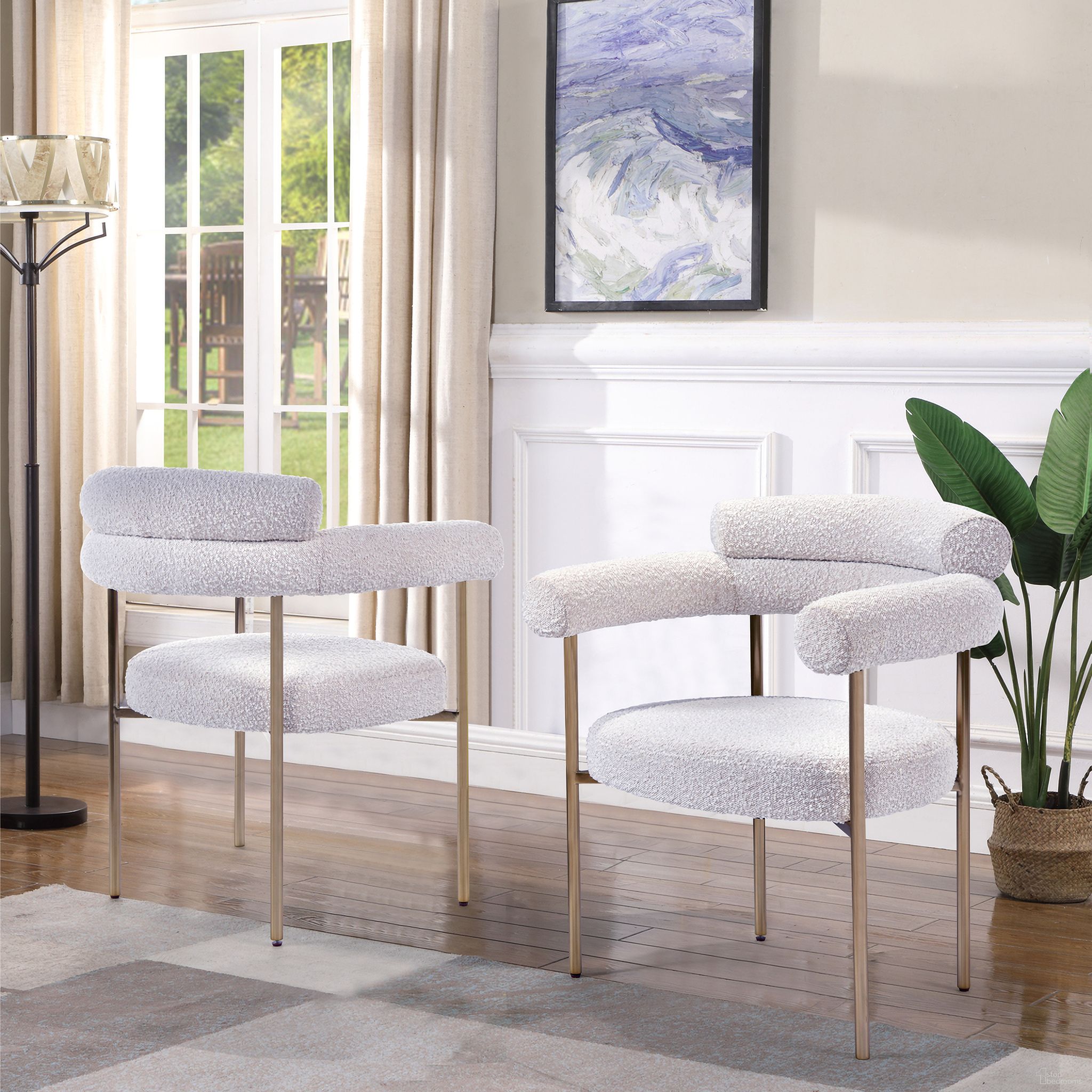 Harmonique Boucle Fabric Metal Arm Chair Set Of 2 In Cream