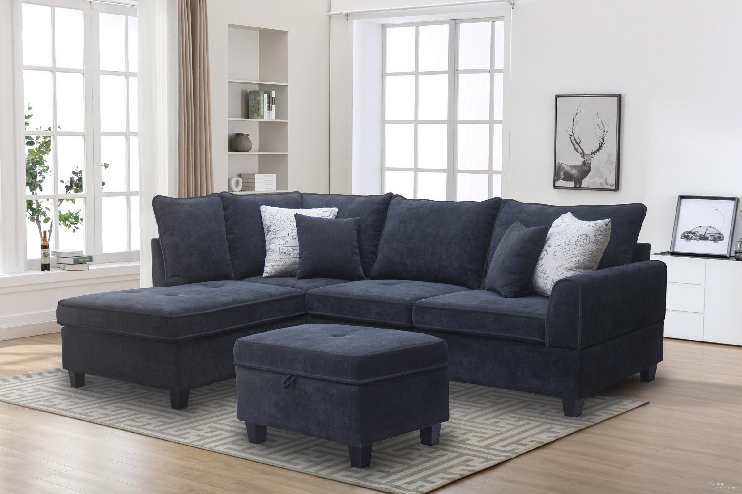 Harmony Fabric Sectional Sofa with Left-Facing Chaise and Storage Ottoman In Black