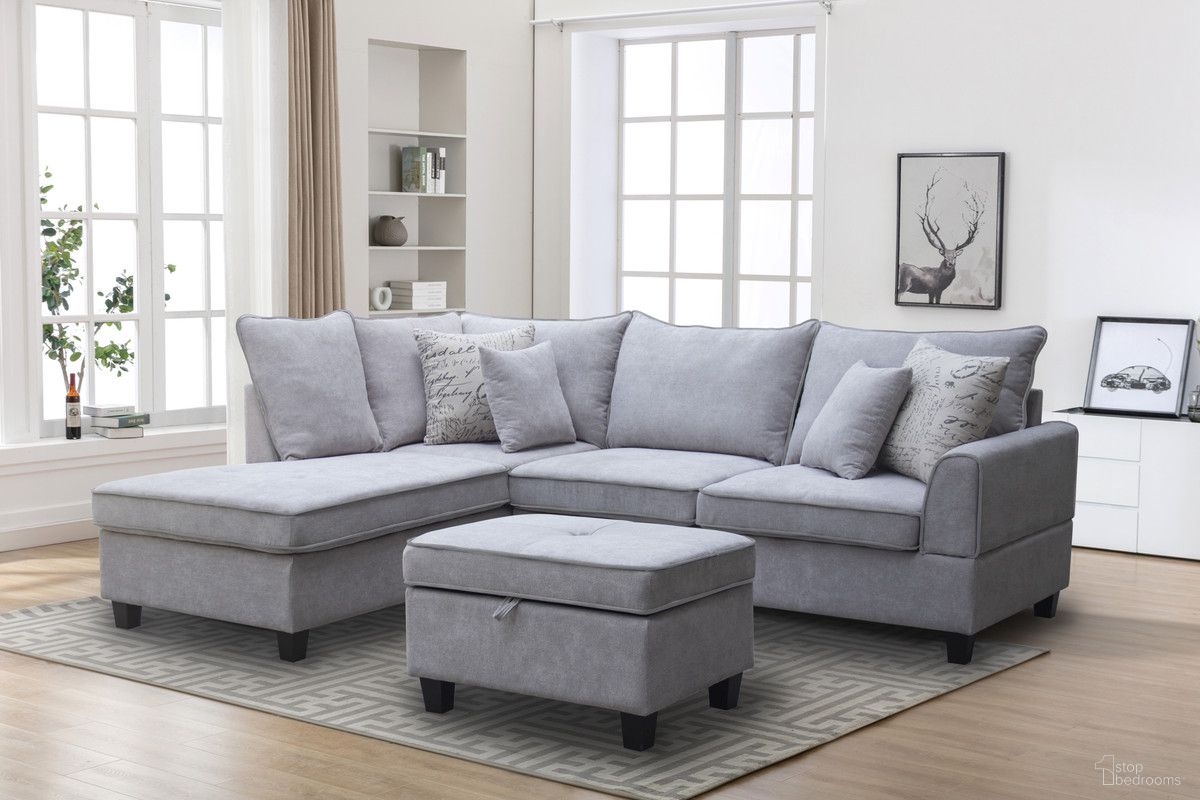 The appearance of Harmony Fabric Sectional Sofa with Left-Facing Chaise and Storage Ottoman In Light Gray designed by Lilola Home in the modern / contemporary interior design. This light gray piece of furniture was selected by 1StopBedrooms from Harmony Collection to add a touch of cosiness and style into your home. Sku: A83005-S;A83005-C;A83005-O. Material: Fabric.