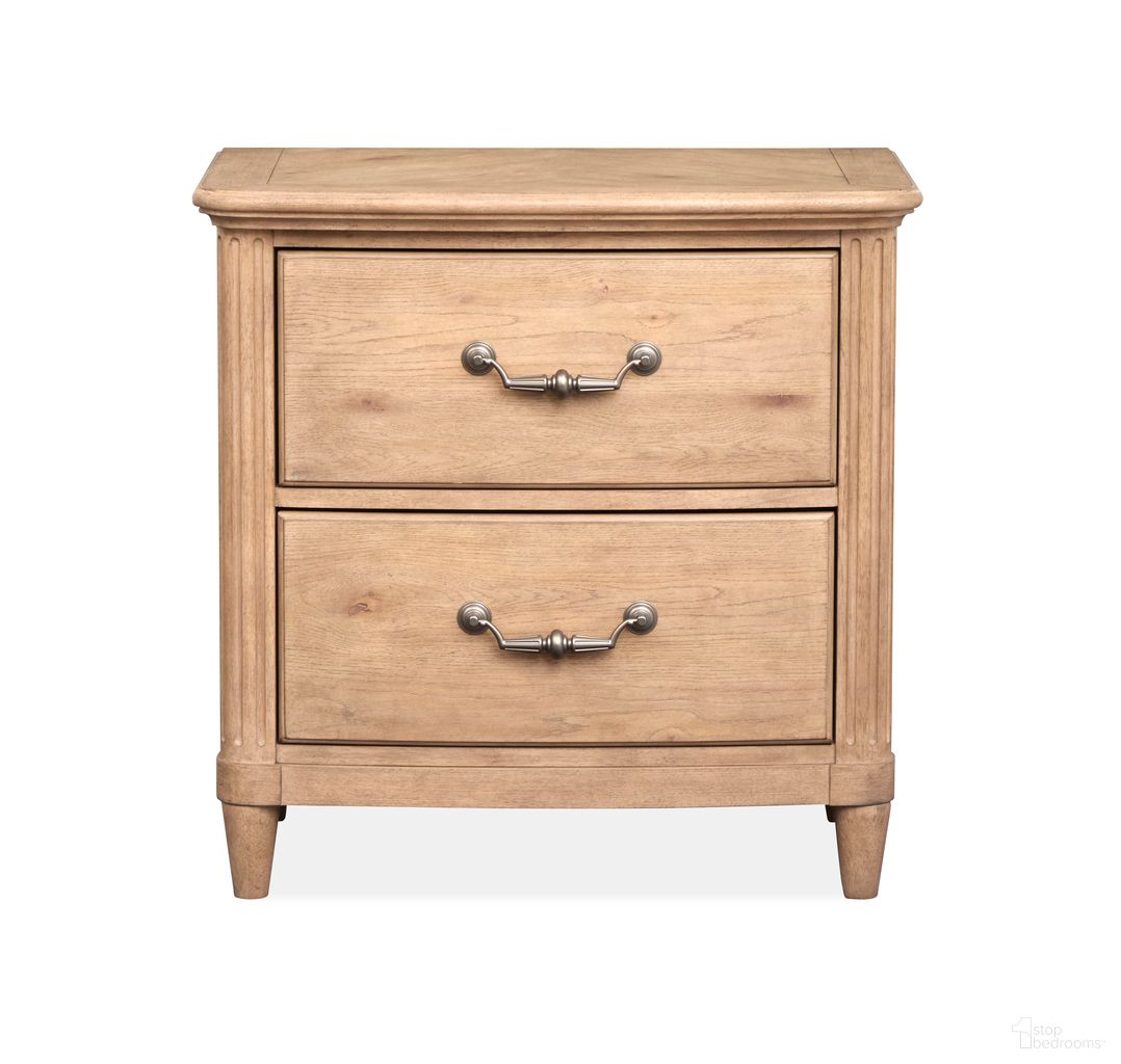 The appearance of Harmony Heights Drawer Nightstand In Belgium Wheat designed by Magnussen in the transitional interior design. This belgium wheat piece of furniture was selected by 1StopBedrooms from Harmony Heights Collection to add a touch of cosiness and style into your home. Sku: B6400-01. Material: Oak Veneer.