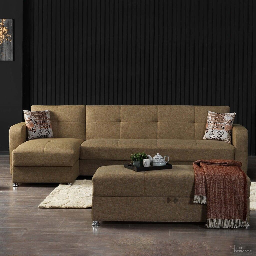 The appearance of Harmony Upholstered Convertible Chaise Lounge with Storage In Brown designed by Casamode in the modern / contemporary interior design. This brown piece of furniture was selected by 1StopBedrooms from Harmony Collection to add a touch of cosiness and style into your home. Sku: HAR-BN-SEC. Material: Chenille.