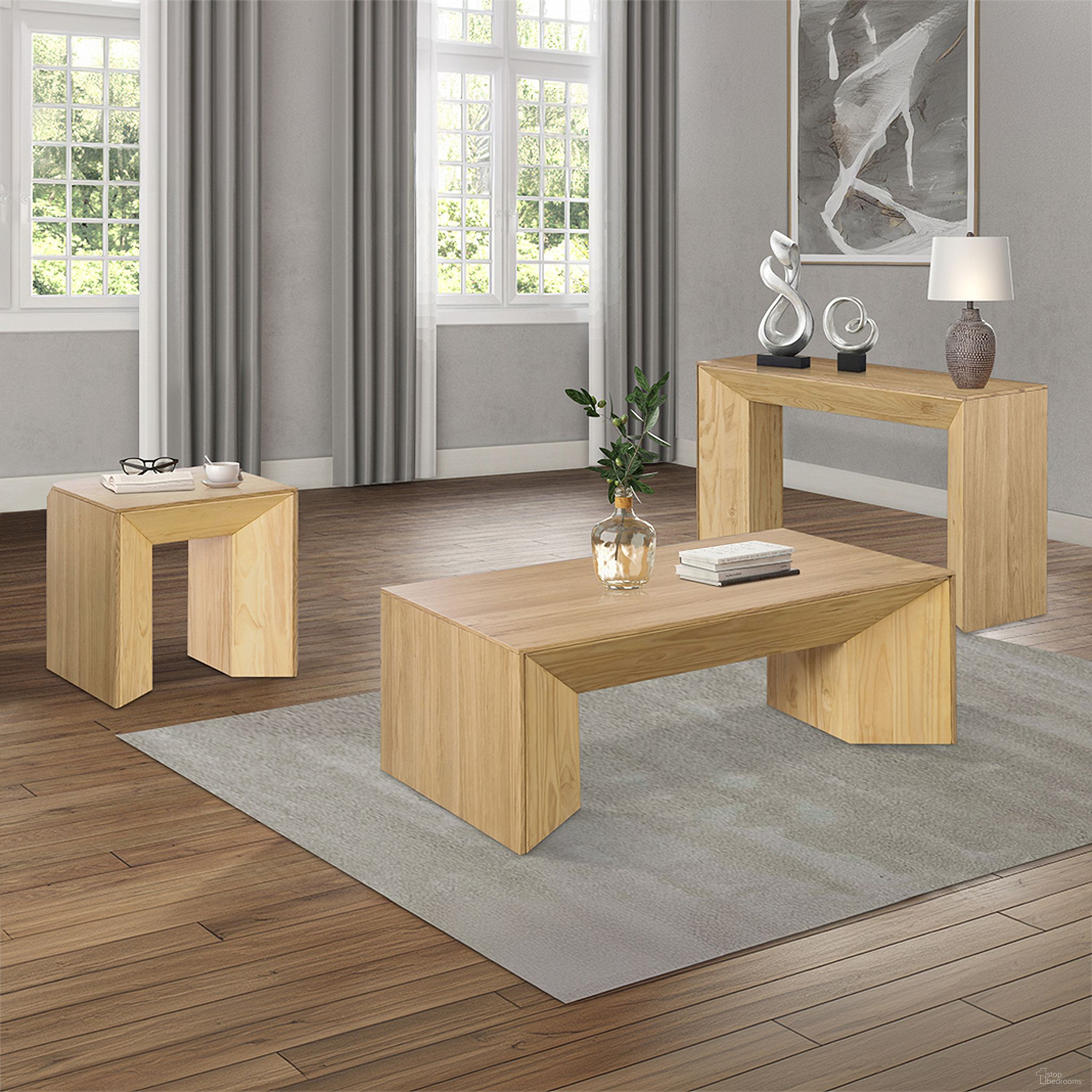 Harold Occasional Table Set In Natural Oak