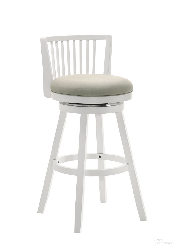 The appearance of Harper 26 Inch Counter Height Swivel Barstool In Fog and Matte White designed by Armen Living in the country / farmhouse interior design. This fog/matte white piece of furniture was selected by 1StopBedrooms from Harper Collection to add a touch of cosiness and style into your home. Sku: LCHABAWHFG26. Material: Polyester.