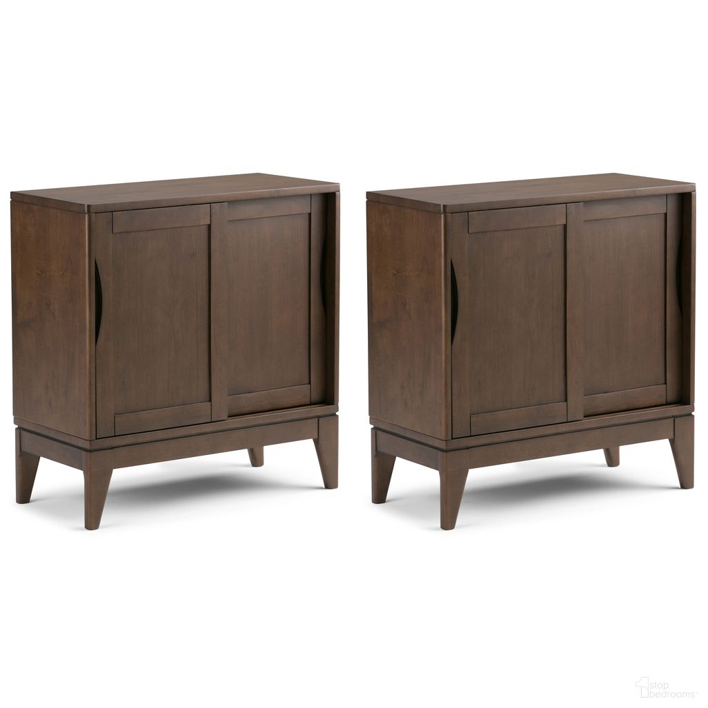 The appearance of Harper 31 Inch Storage Cabinet Set of 2 In Walnut Brown designed by Simpli Home in the transitional interior design. This walnut brown piece of furniture  was selected by 1StopBedrooms from Harper Collection to add a touch of cosiness and style into your home. Sku: HAS230C001WB. Material: Rubberwood.