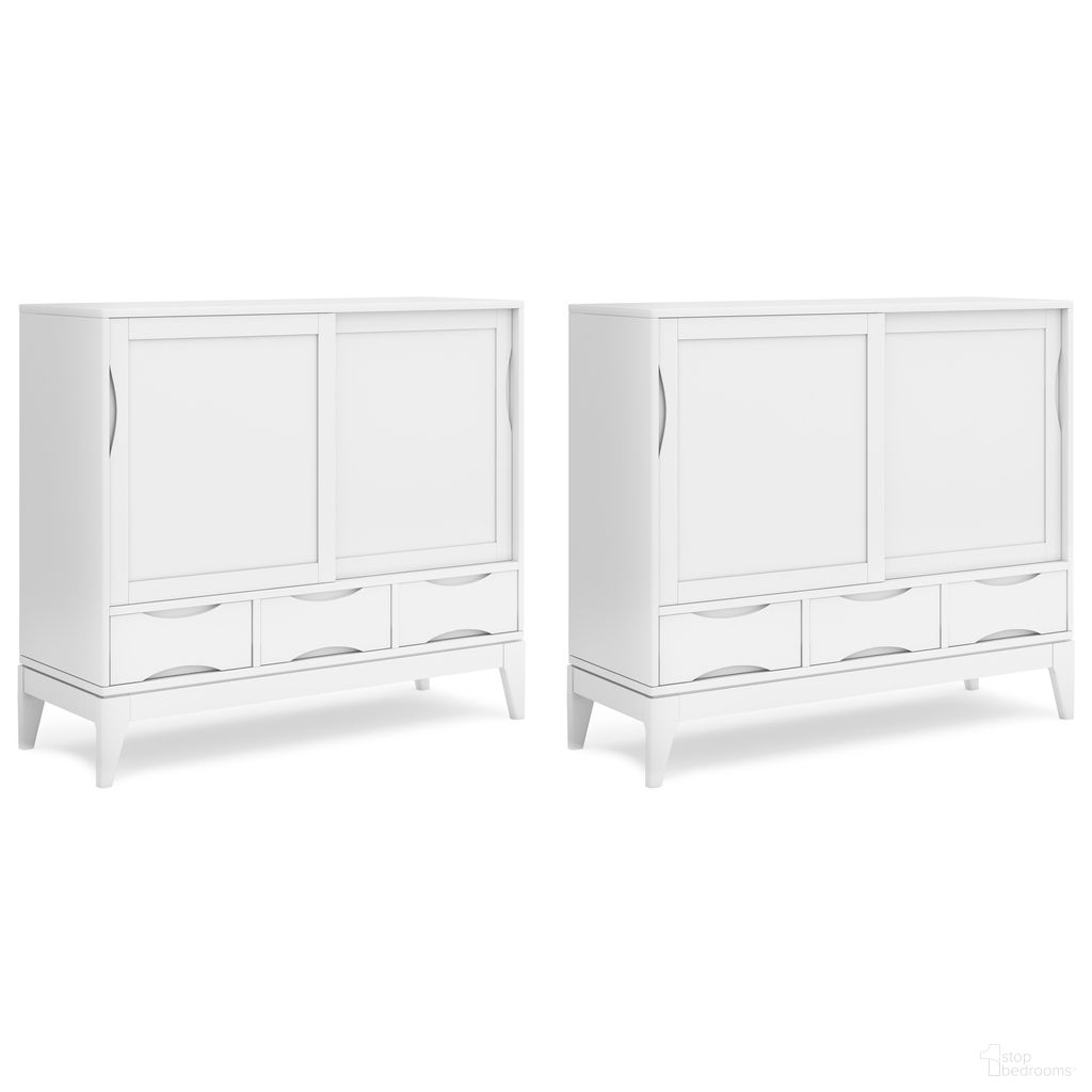 The appearance of Harper 48 Inch Storage Cabinet Set of 2 In White designed by Simpli Home in the transitional interior design. This white piece of furniture was selected by 1StopBedrooms from Harper Collection to add a touch of cosiness and style into your home. Sku: HAS248C001WH. Material: Rubberwood.