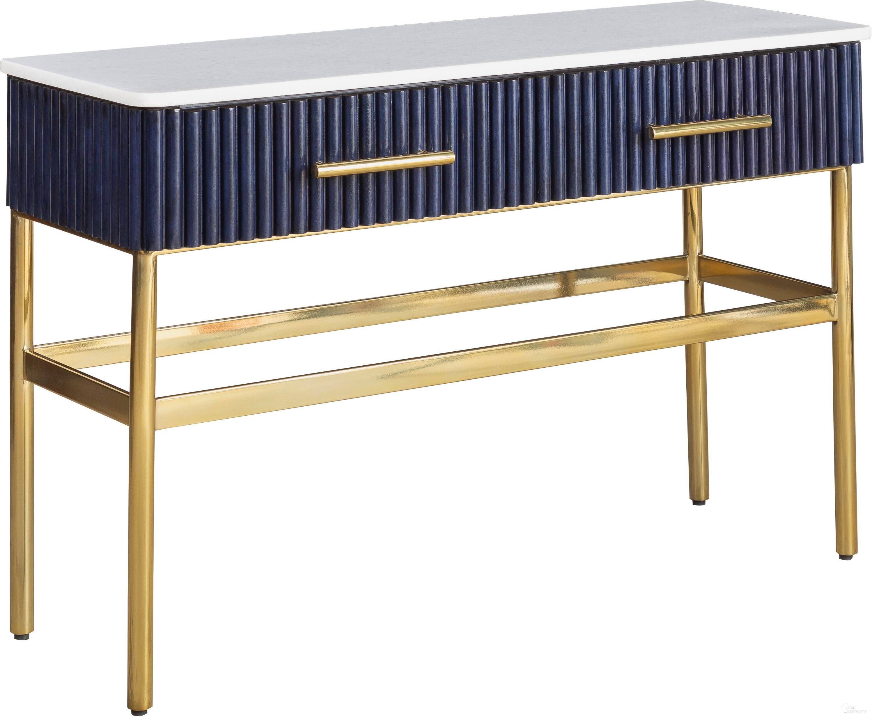 The appearance of Harper Console Table In Navy designed by Fairfield Chair in the modern / contemporary interior design. This navy piece of furniture  was selected by 1StopBedrooms from Harper Collection to add a touch of cosiness and style into your home. Sku: 8026-99. Material: Leather.