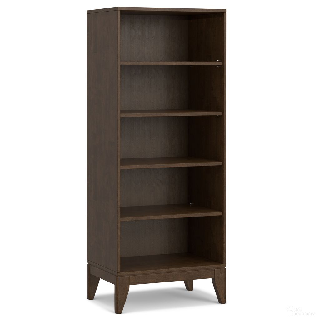 The appearance of Harper Solid Hardwood 5 Shelf Bookcase In Walnut Brown designed by Simpli Home in the transitional interior design. This walnut brown piece of furniture was selected by 1StopBedrooms from Harper Collection to add a touch of cosiness and style into your home. Sku: AXCHRP-8A. Material: Rubberwood.
