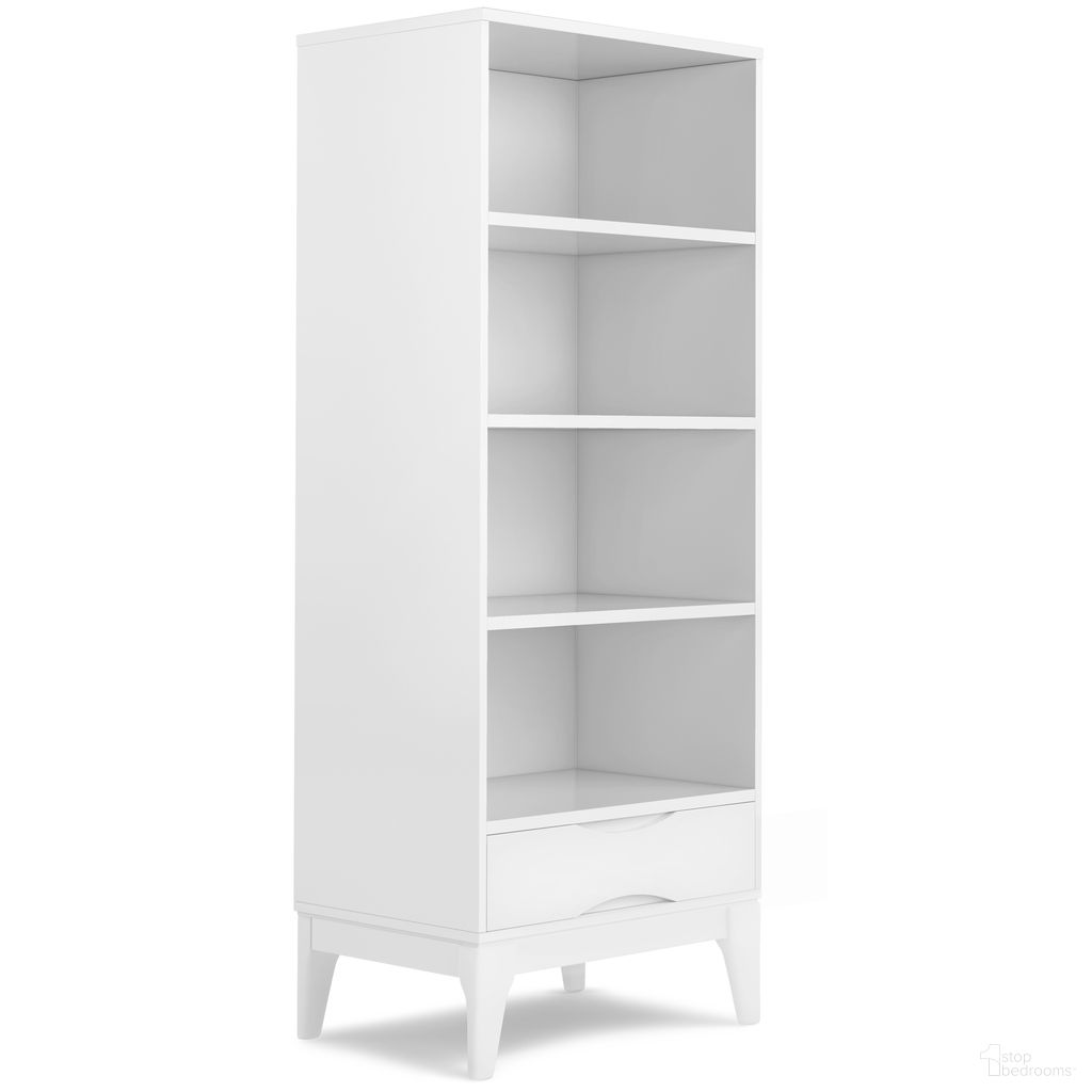 The appearance of Harper Solid Hardwood Bookcase with Storage In White designed by Simpli Home in the transitional interior design. This white piece of furniture was selected by 1StopBedrooms from Harper Collection to add a touch of cosiness and style into your home. Sku: AXCHRP-08-WH. Material: Rubberwood.