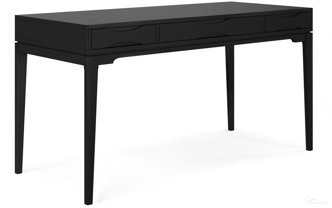 The appearance of Harper Solid Hardwood Desk In Black designed by Simpli Home in the transitional interior design. This black piece of furniture was selected by 1StopBedrooms from Harper Collection to add a touch of cosiness and style into your home. Sku: AXCHRP-10BL. Material: Rubberwood.