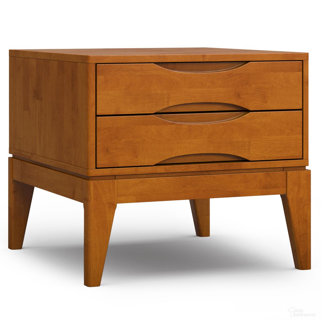 The appearance of Harper Solid Hardwood End Table In Teak Brown designed by Simpli Home in the modern / contemporary interior design. This teak brown piece of furniture was selected by 1StopBedrooms from Harper Collection to add a touch of cosiness and style into your home. Sku: AXCHRP-02-TK. Material: Rubberwood.