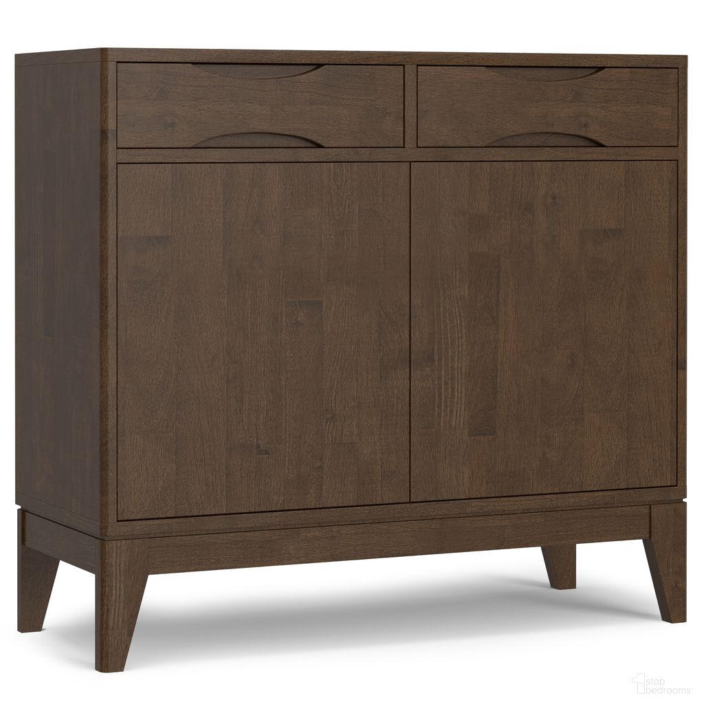 The appearance of Harper Solid Hardwood Entryway Storage Cabinet In Walnut Brown designed by Simpli Home in the transitional interior design. This walnut brown piece of furniture  was selected by 1StopBedrooms from Harper Collection to add a touch of cosiness and style into your home. Sku: AXCHRP-47. Material: Rubberwood.