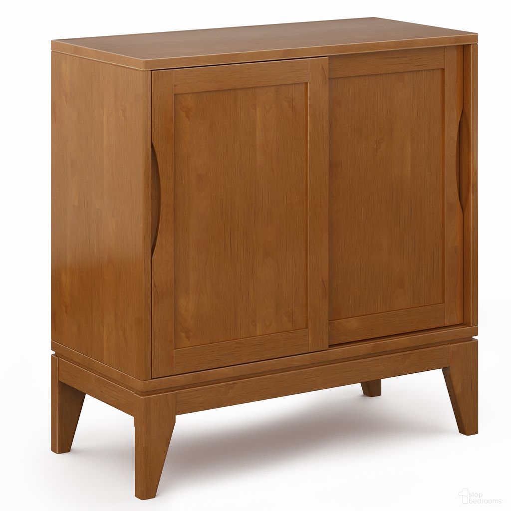 The appearance of Harper Solid Hardwood Low Storage Cabinet In Teak Brown designed by Simpli Home in the transitional interior design. This teak brown piece of furniture was selected by 1StopBedrooms from Harper Collection to add a touch of cosiness and style into your home. Sku: AXCHRP14-TK. Material: Rubberwood.