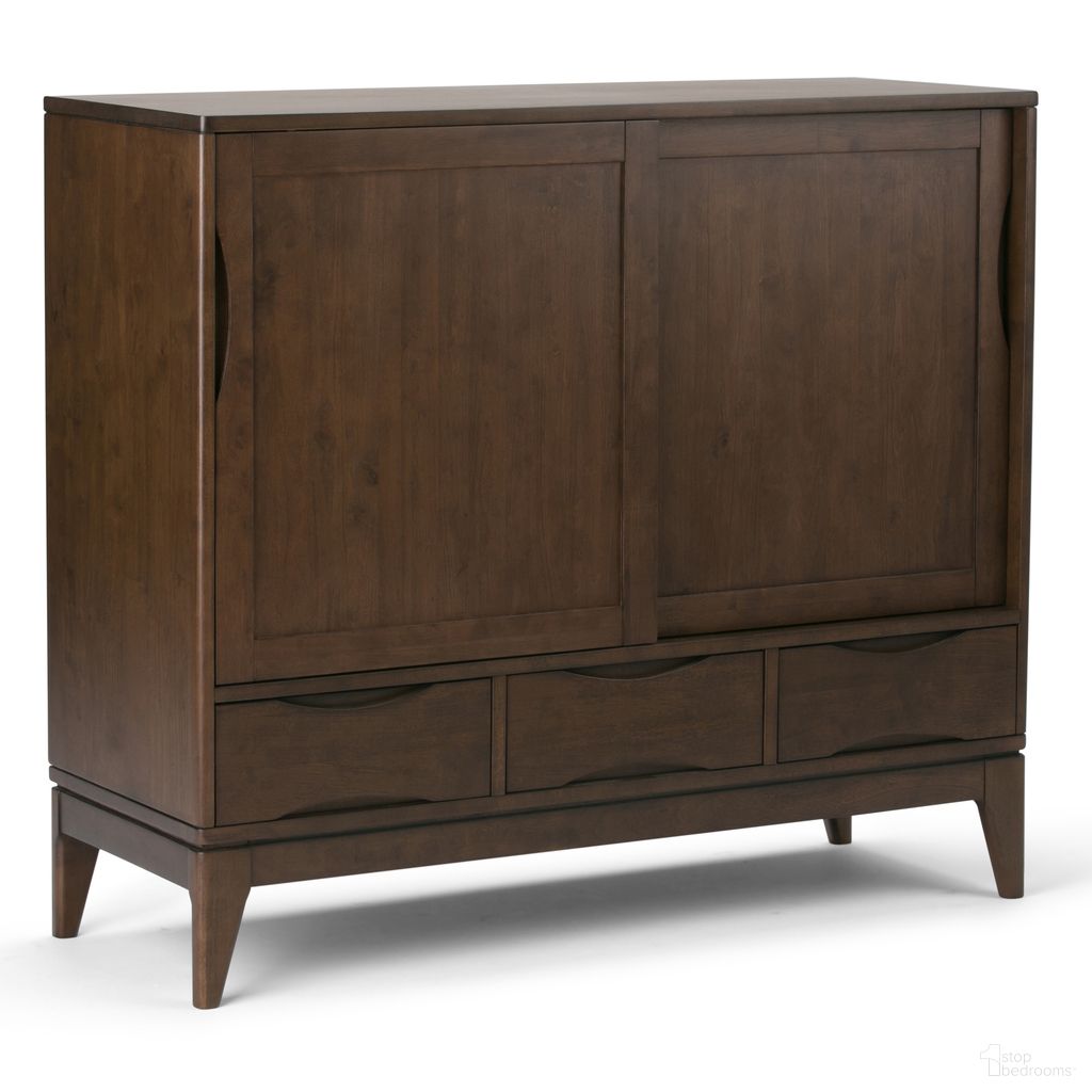 The appearance of Harper Solid Hardwood Medium Storage Cabinet In Walnut Brown designed by Simpli Home in the transitional interior design. This walnut brown piece of furniture was selected by 1StopBedrooms from Harper Collection to add a touch of cosiness and style into your home. Sku: 3AXCHRP-06. Material: Rubberwood.