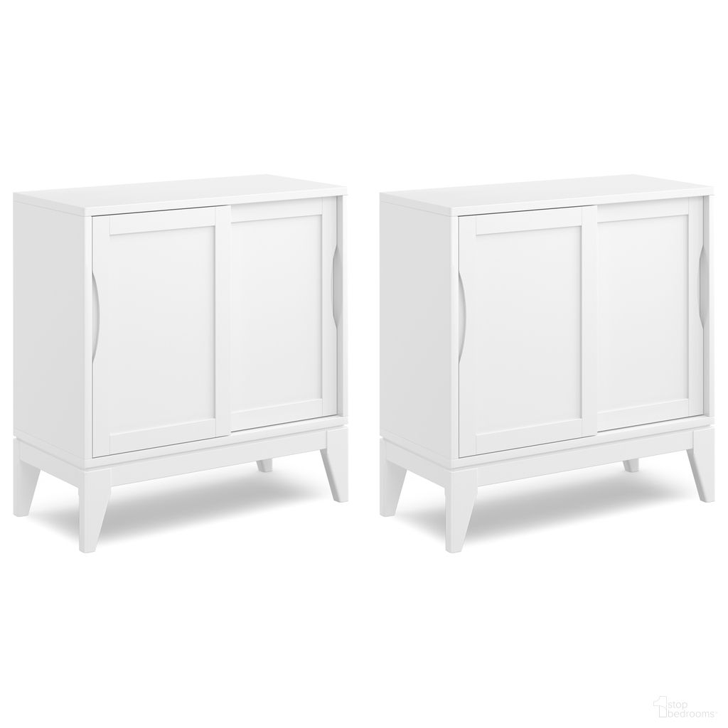 The appearance of Harper Storage Cabinet Set of 2 In White designed by Simpli Home in the transitional interior design. This white piece of furniture  was selected by 1StopBedrooms from Harper Collection to add a touch of cosiness and style into your home. Sku: HAS230C001WH. Material: Rubberwood.