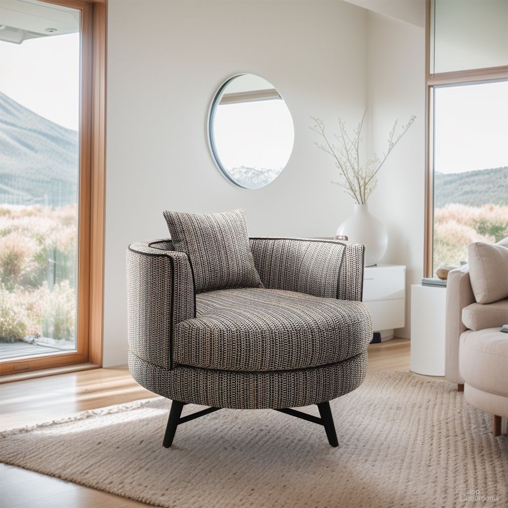 The appearance of Harper Swivel Chair In Stripe and Multi designed by Olliix in the modern / contemporary interior design. This multi piece of furniture  was selected by 1StopBedrooms from Harper Collection to add a touch of cosiness and style into your home. Sku: CH100-0012. Material: Wood.