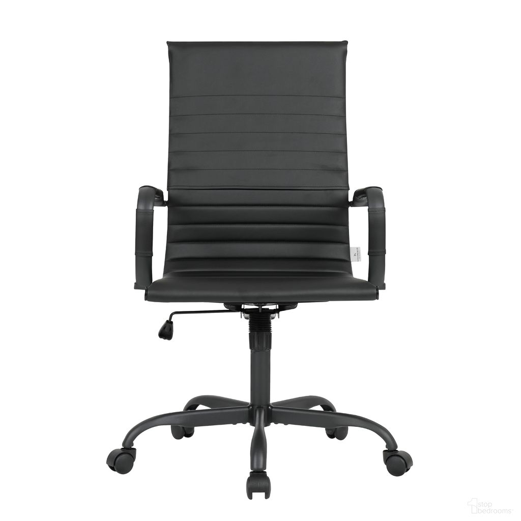The appearance of Harris Leather Home High-Back Office Chair In Black designed by LeisureMod in the modern / contemporary interior design. This black piece of furniture  was selected by 1StopBedrooms from Harris Collection to add a touch of cosiness and style into your home. Sku: HOTBL19BLL. Material: PU.