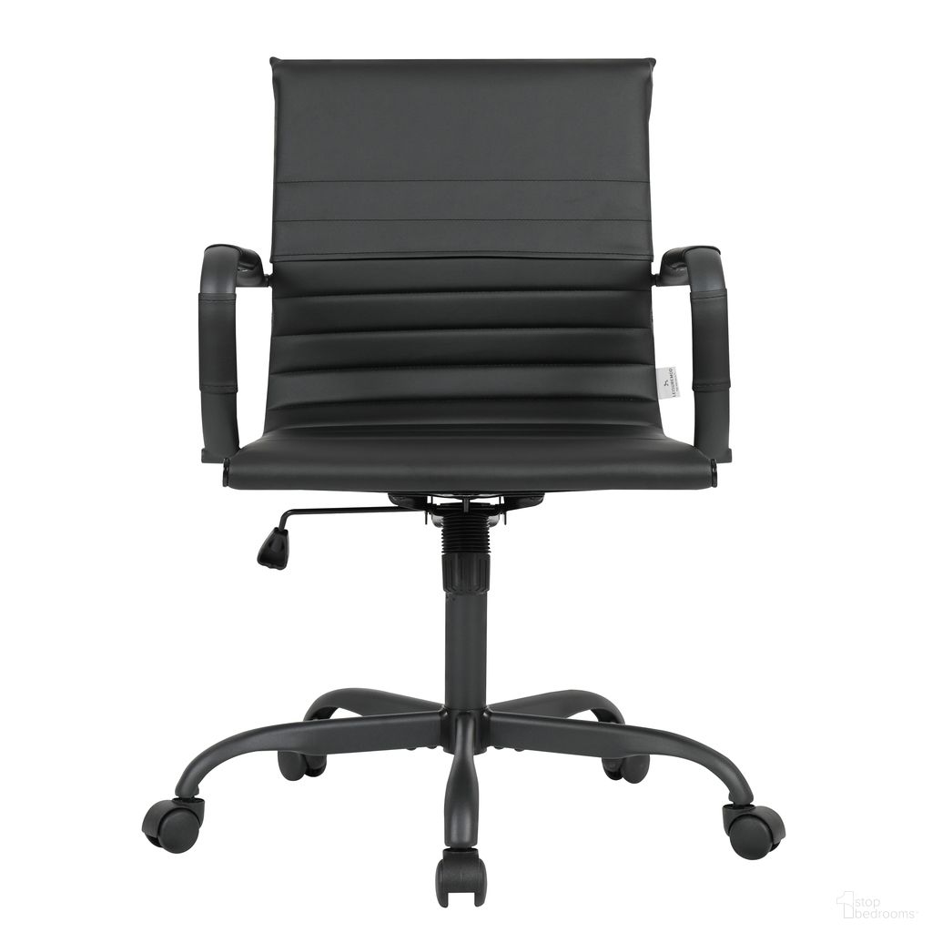 The appearance of Harris Leather Home Office Chair In Black designed by LeisureMod in the modern / contemporary interior design. This black piece of furniture  was selected by 1StopBedrooms from Harris Collection to add a touch of cosiness and style into your home. Sku: HOBL19BLL. Material: PU.