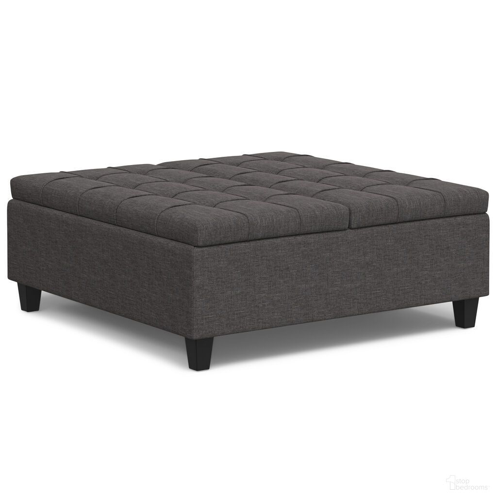 The appearance of Harrison Large Square Coffee Table Storage Ottoman In Slate Grey designed by Simpli Home in the transitional interior design. This slate grey piece of furniture was selected by 1StopBedrooms from Harrison Collection to add a touch of cosiness and style into your home. Sku: AXCOT-265LGQ-SGL. Material: Polyester.