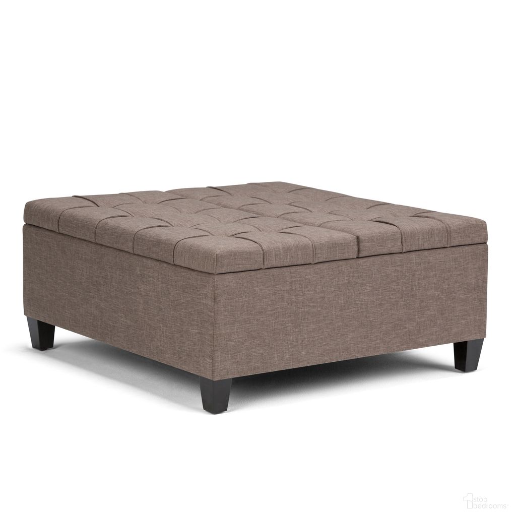 The appearance of Harrison Linen Look Fabric Coffee Table Storage Ottoman In Fawn Brown designed by Simpli Home in the transitional interior design. This fawn brown piece of furniture was selected by 1StopBedrooms from Harrison Collection to add a touch of cosiness and style into your home. Sku: AXCOT-265-BRL. Material: Linen.