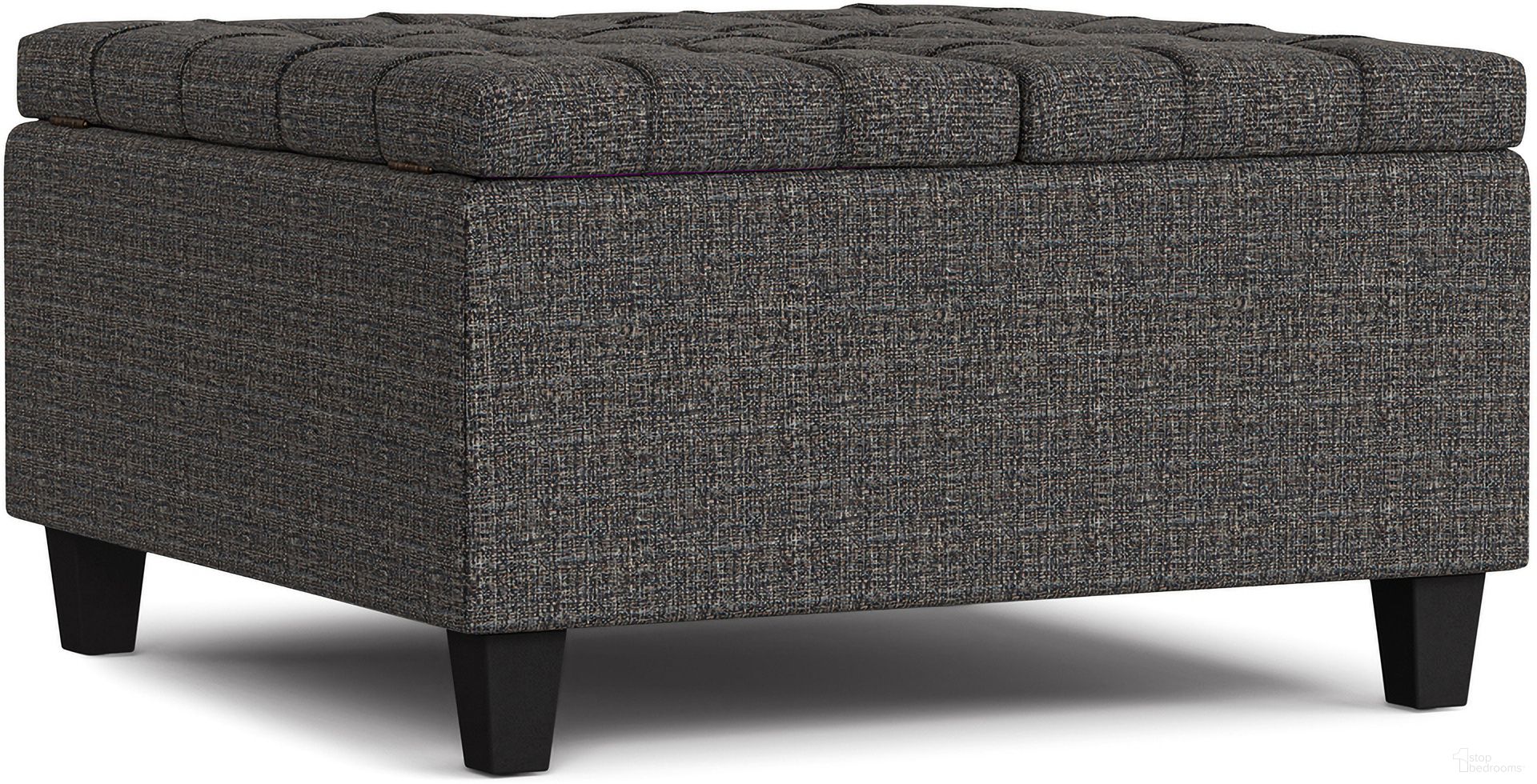 Harrison Polyester Small Square Coffee Table Storage Ottoman In Ebony Tweed