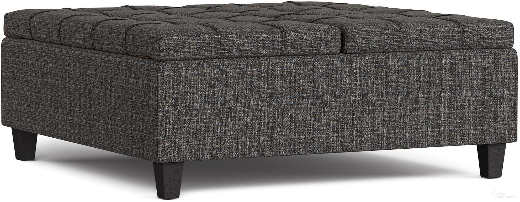 The appearance of Harrison Polyester Tweed Large Square Coffee Table Storage Ottoman In Ebony designed by Simpli Home in the transitional interior design. This ebony piece of furniture was selected by 1StopBedrooms from Harrison Collection to add a touch of cosiness and style into your home. Sku: AXCOT-265LGQ-EB. Material: Polyester.