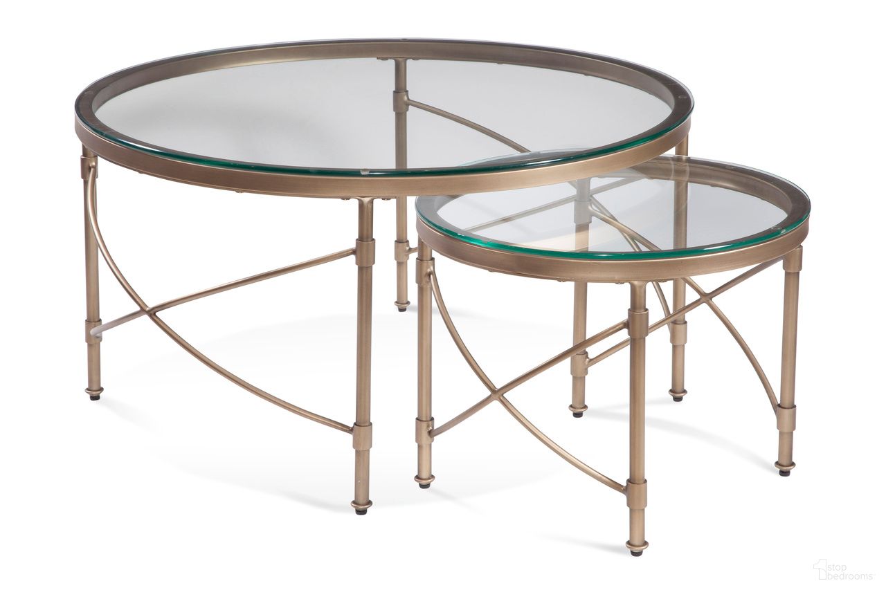 The appearance of Harrison Round Coffee In Antique Gold designed by Bassett Mirror Company in the glam interior design. This antique gold piece of furniture  was selected by 1StopBedrooms from Harrison Collection to add a touch of cosiness and style into your home. Sku: 7530-LR-120. Material: Metal.