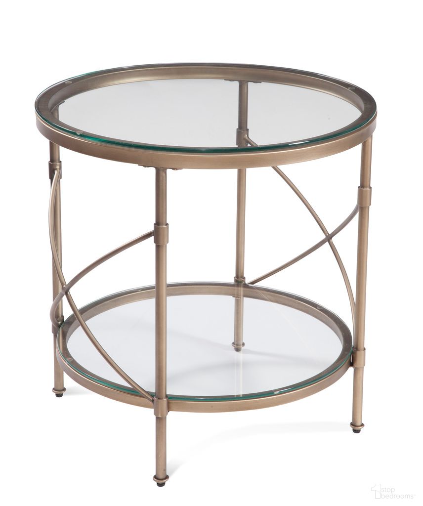 The appearance of Harrison Round End Table In Antique Gold designed by Bassett Mirror Company in the glam interior design. This antique gold piece of furniture  was selected by 1StopBedrooms from Harrison Collection to add a touch of cosiness and style into your home. Sku: 7530-LR-220. Material: Metal.