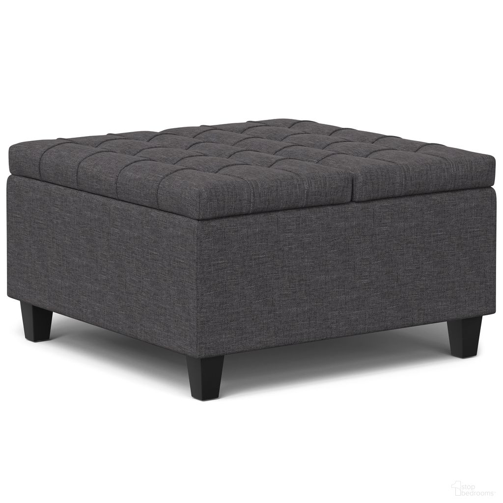 The appearance of Harrison Small Square Coffee Table Storage Ottoman In Slate Grey designed by Simpli Home in the transitional interior design. This slate grey piece of furniture was selected by 1StopBedrooms from Harrison Collection to add a touch of cosiness and style into your home. Sku: AXCOT-265SMQ-SGL. Material: Polyester.