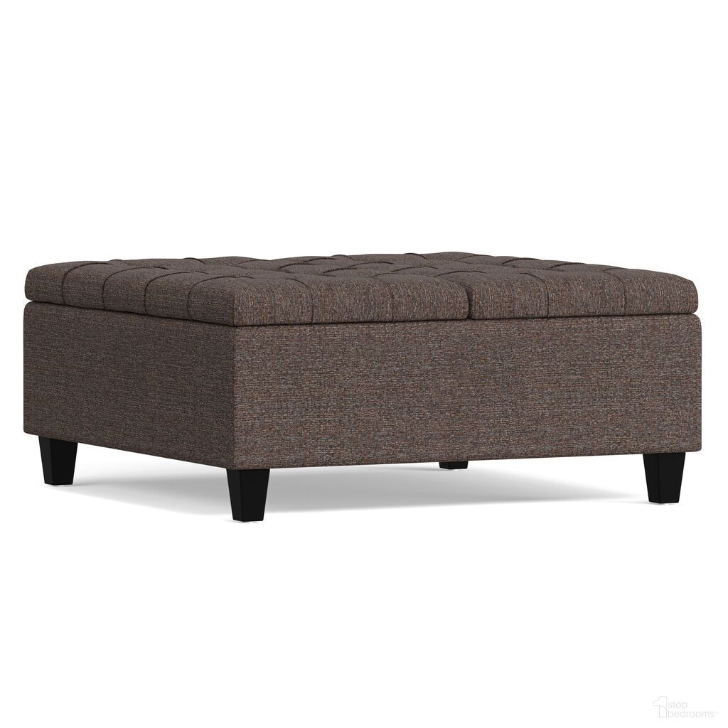 The appearance of Harrison Tweed Look Fabric Coffee Table Storage Ottoman In Mink Brown designed by Simpli Home in the transitional interior design. This mink brown piece of furniture was selected by 1StopBedrooms from Harrison Collection to add a touch of cosiness and style into your home. Sku: AXCOT-265-MBR. Material: Polyester.