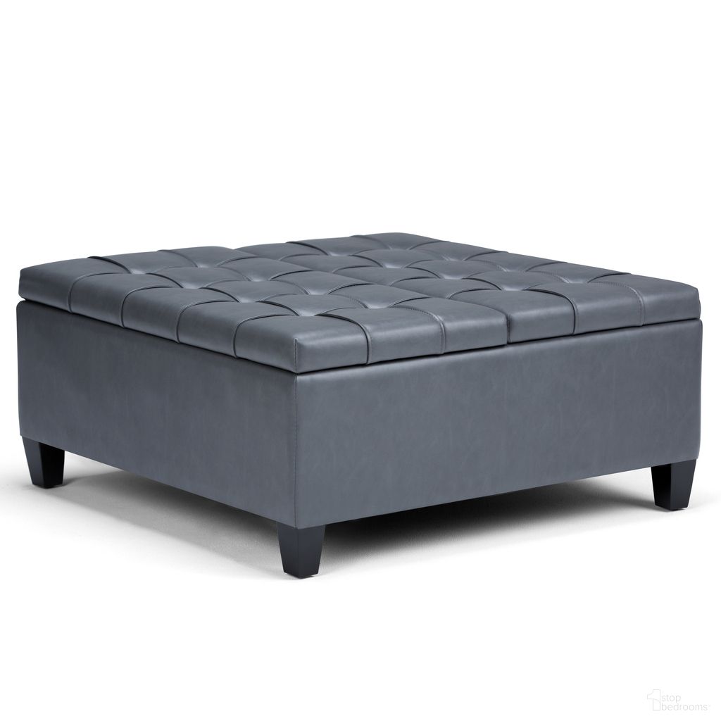 Harrison Vegan Faux Leather Coffee Table Storage Ottoman In Stone Grey