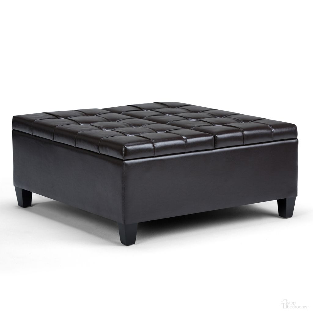 Harrison Vegan Faux Leather Coffee Table Storage Ottoman In Tanners Brown