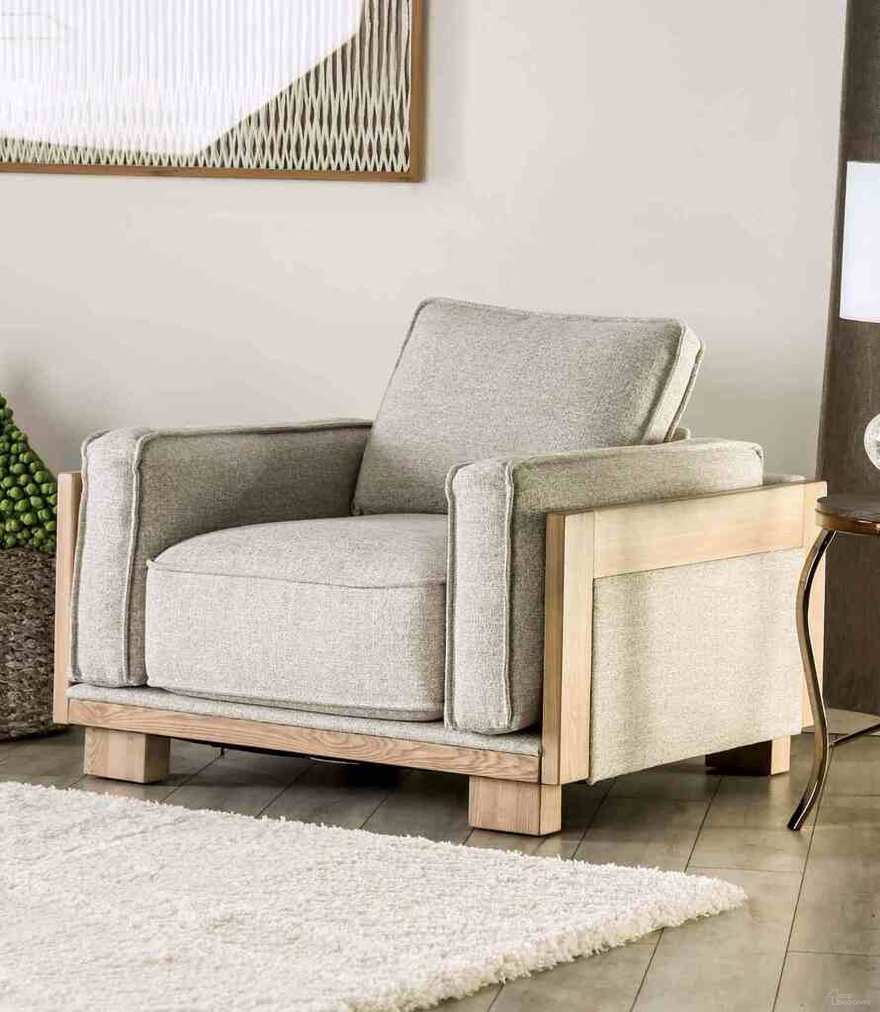 The appearance of Harstad Chair In Light Brown and Natural designed by Furniture of America in the modern / contemporary interior design. This light brown and natural piece of furniture was selected by 1StopBedrooms from Harstad Collection to add a touch of cosiness and style into your home. Sku: CM9983LB-CH. Material: Fabric.