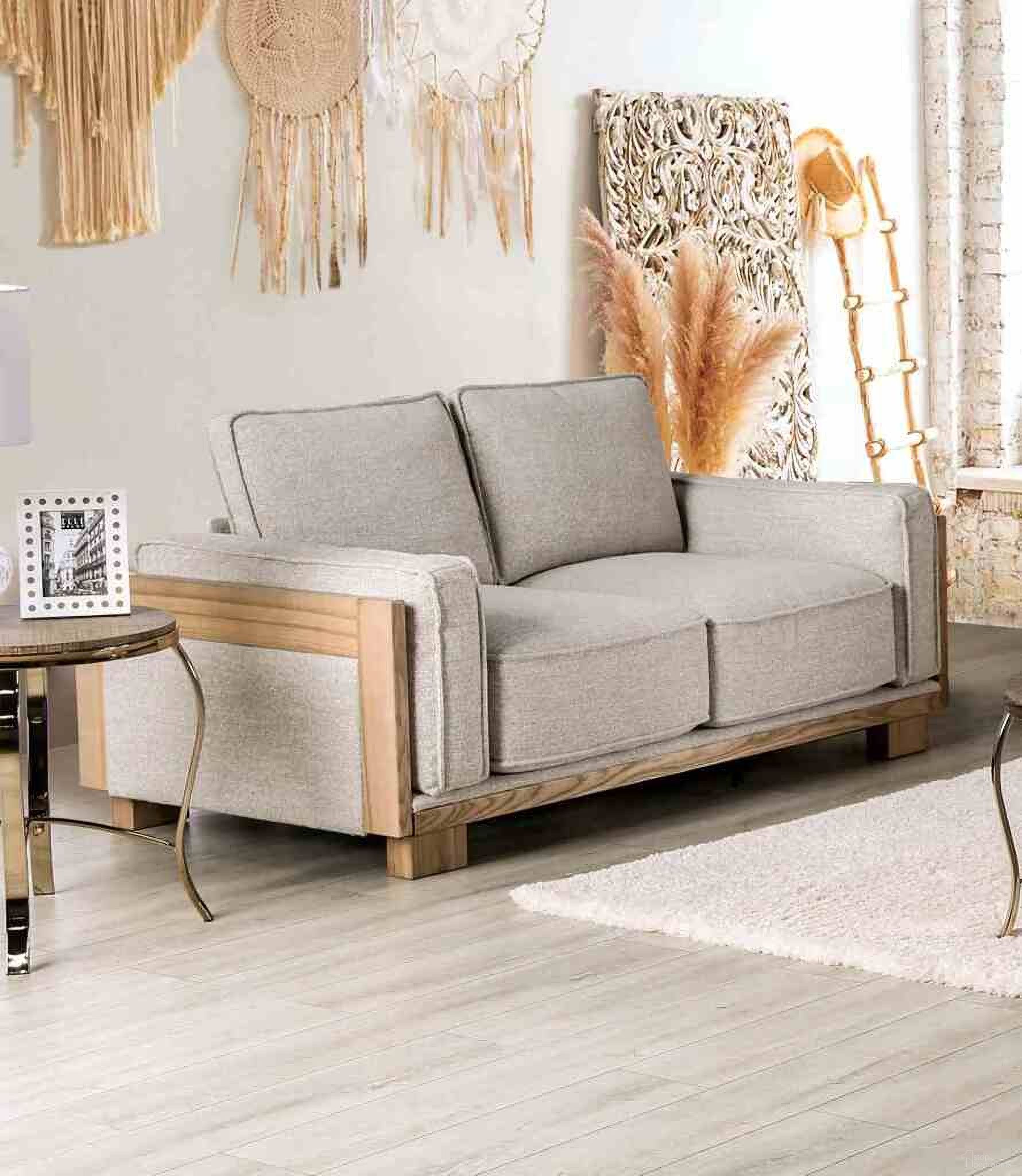 The appearance of Harstad Loveseat In Light Brown and Natural designed by Furniture of America in the modern / contemporary interior design. This light brown and natural piece of furniture  was selected by 1StopBedrooms from Harstad Collection to add a touch of cosiness and style into your home. Sku: CM9983LB-LV. Material: Fabric.