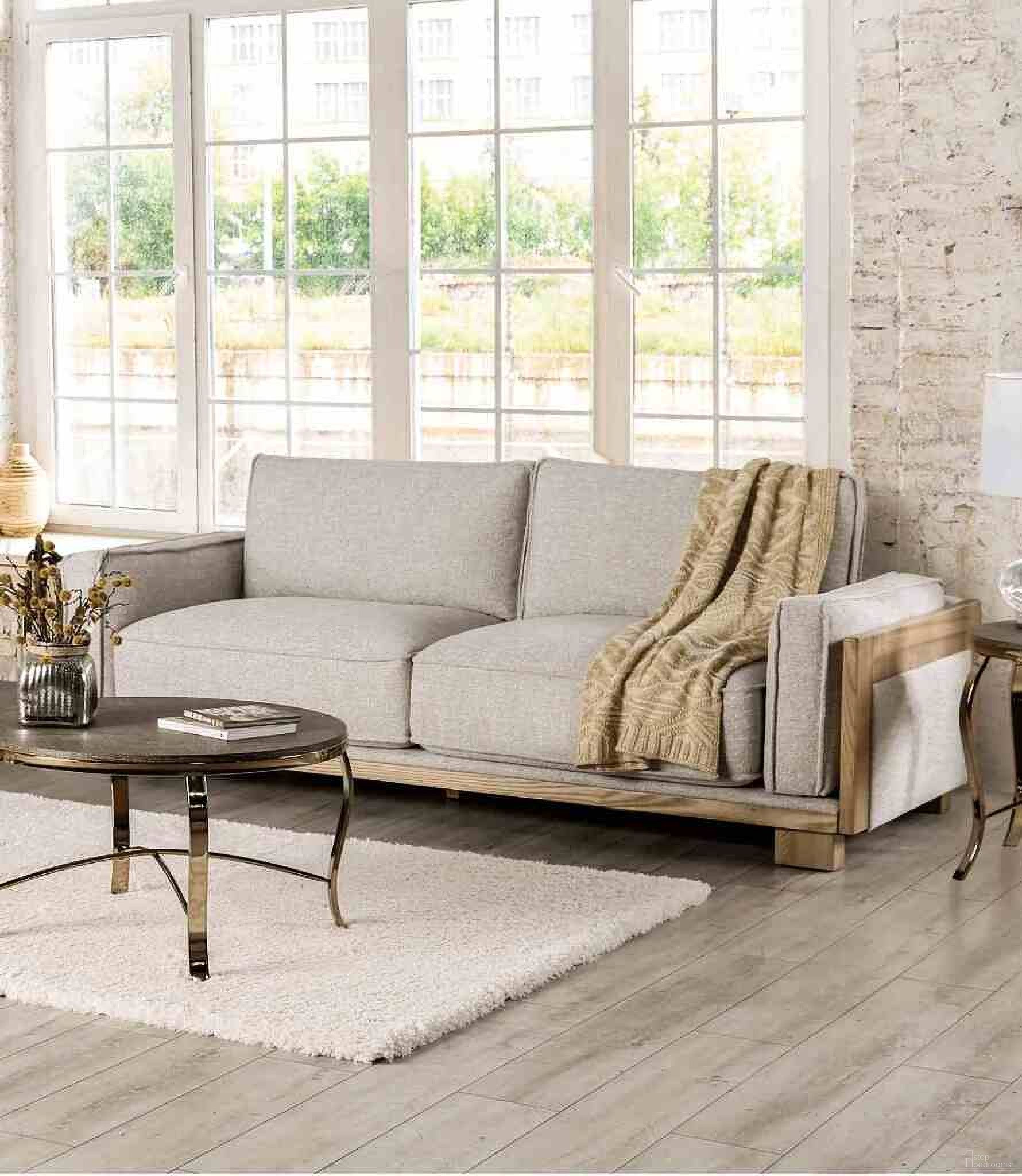 The appearance of Harstad Sofa In Light Brown and Natural designed by Furniture of America in the modern / contemporary interior design. This light brown and natural piece of furniture was selected by 1StopBedrooms from Harstad Collection to add a touch of cosiness and style into your home. Sku: CM9983LB-SF. Material: Fabric.