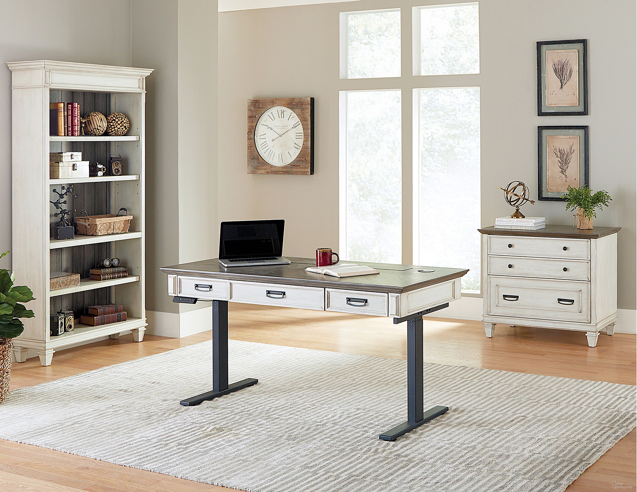 The appearance of Hartford Electric Adjustable Height Home Office Set In White designed by Martin Furniture in the traditional interior design. This white piece of furniture was selected by 1StopBedrooms from Hartford Collection to add a touch of cosiness and style into your home. Sku: IMHF384TW-KIT;IMHF450W. Material: Wood.
