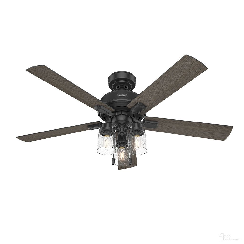 The appearance of Hartland 52 Inch Ceiling Fan with LED Light Kit and Pull Chain In Matte Black and Greyed Walnut designed by Hunter Fan in the transitional interior design. This matte black/greyed walnut piece of furniture was selected by 1StopBedrooms from Hartland Collection to add a touch of cosiness and style into your home. Sku: 51745. Material: MDF.