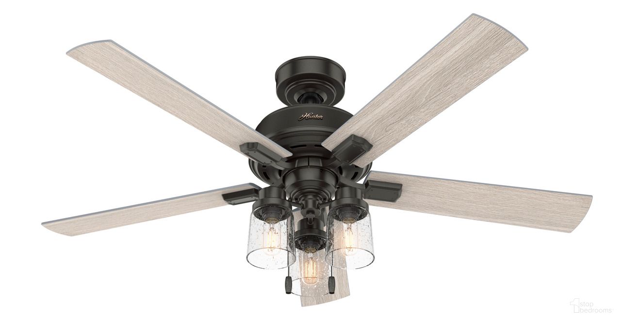 The appearance of Hartland 52 Inch Ceiling Fan with LED Light Kit and Pull Chain In Noble Bronze and Light Gray Oak designed by Hunter Fan in the transitional interior design. This noble bronze/light gray oak piece of furniture was selected by 1StopBedrooms from Hartland Collection to add a touch of cosiness and style into your home. Sku: 50311. Material: MDF.