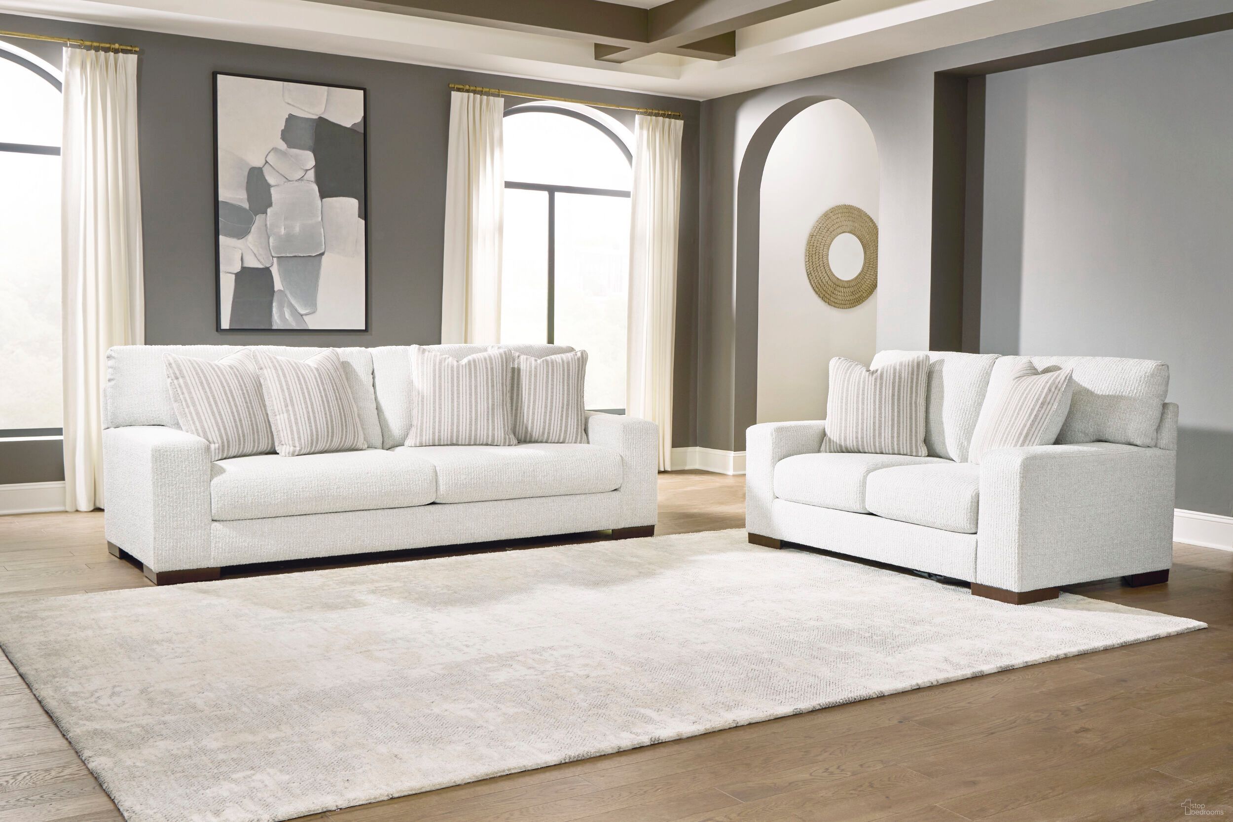 The appearance of Hartside Living Room Set In Frosted designed by Signature Design by Ashley in the modern / contemporary interior design. This frosted piece of furniture  was selected by 1StopBedrooms from Hartside Collection to add a touch of cosiness and style into your home. Sku: 8010438;8010435. Material: Fabric.