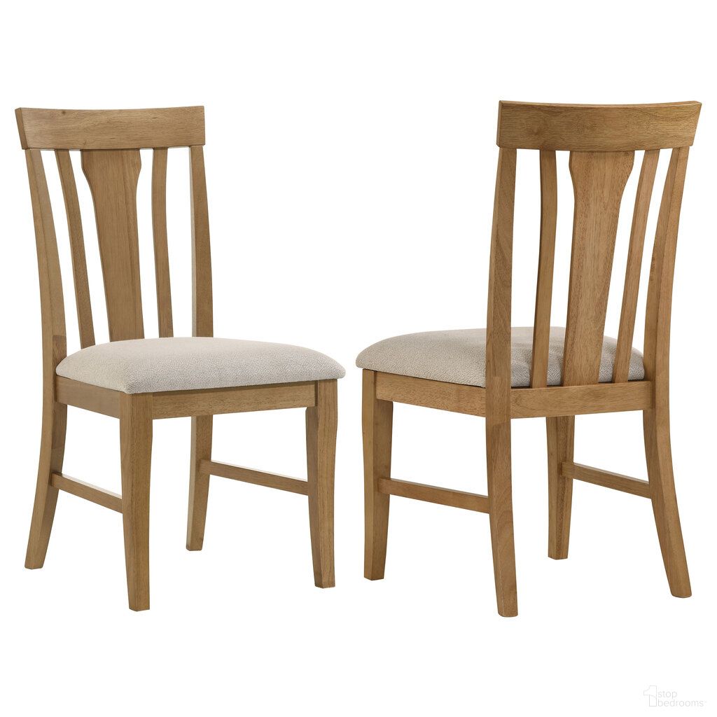 The appearance of Hartville Dining Side Chair Set of 2 In Natural Light Brown designed by Coaster in the transitional interior design. This natural light brown piece of furniture was selected by 1StopBedrooms from Hartville Collection to add a touch of cosiness and style into your home. Sku: 109462. Material: Fabric. Chair Type: Side Chair.