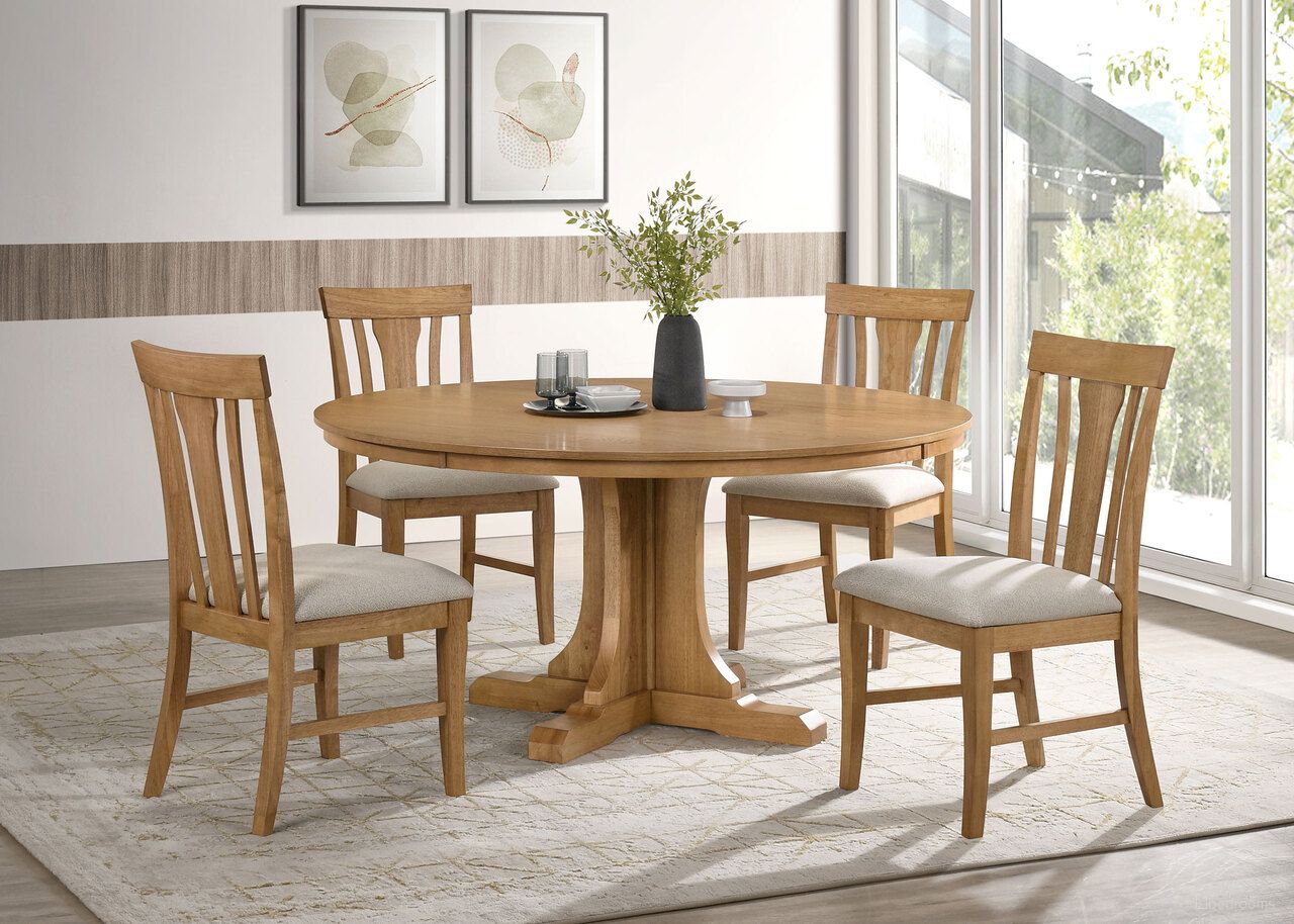 Hartville Round Dining Room Set In Natural Light Brown