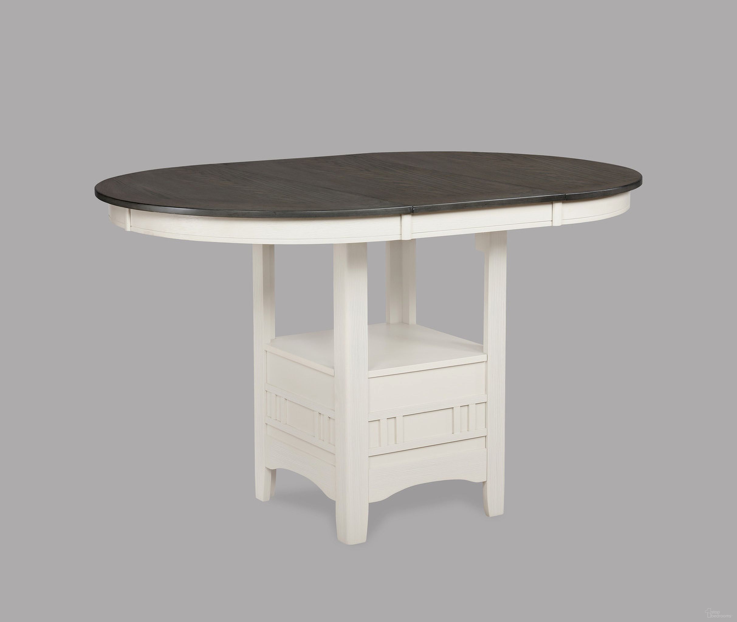 The appearance of Hartwell Counter Height Table In Chalk Grey designed by Crown Mark in the transitional interior design. This chalk grey piece of furniture was selected by 1StopBedrooms from Hartwell Collection to add a touch of cosiness and style into your home. Sku: 2795CG-T-4260. Table Base Style: Storage. Table Top Shape: Oval. Material: MDF. Size: 42" x 60".
