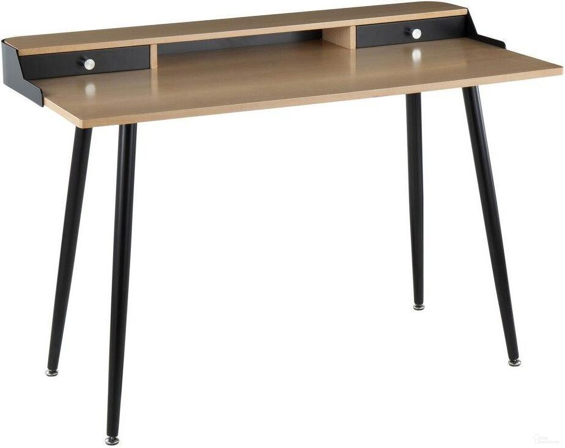 The appearance of Harvey Contemporary Desk In Black Steel And Natural And Black Wood With Nickel Accents designed by Lumisource in the modern / contemporary interior design. This natural and blue piece of furniture was selected by 1StopBedrooms from Harvey Collection to add a touch of cosiness and style into your home. Sku: OFD-HRVY NABK. Material: Wood.