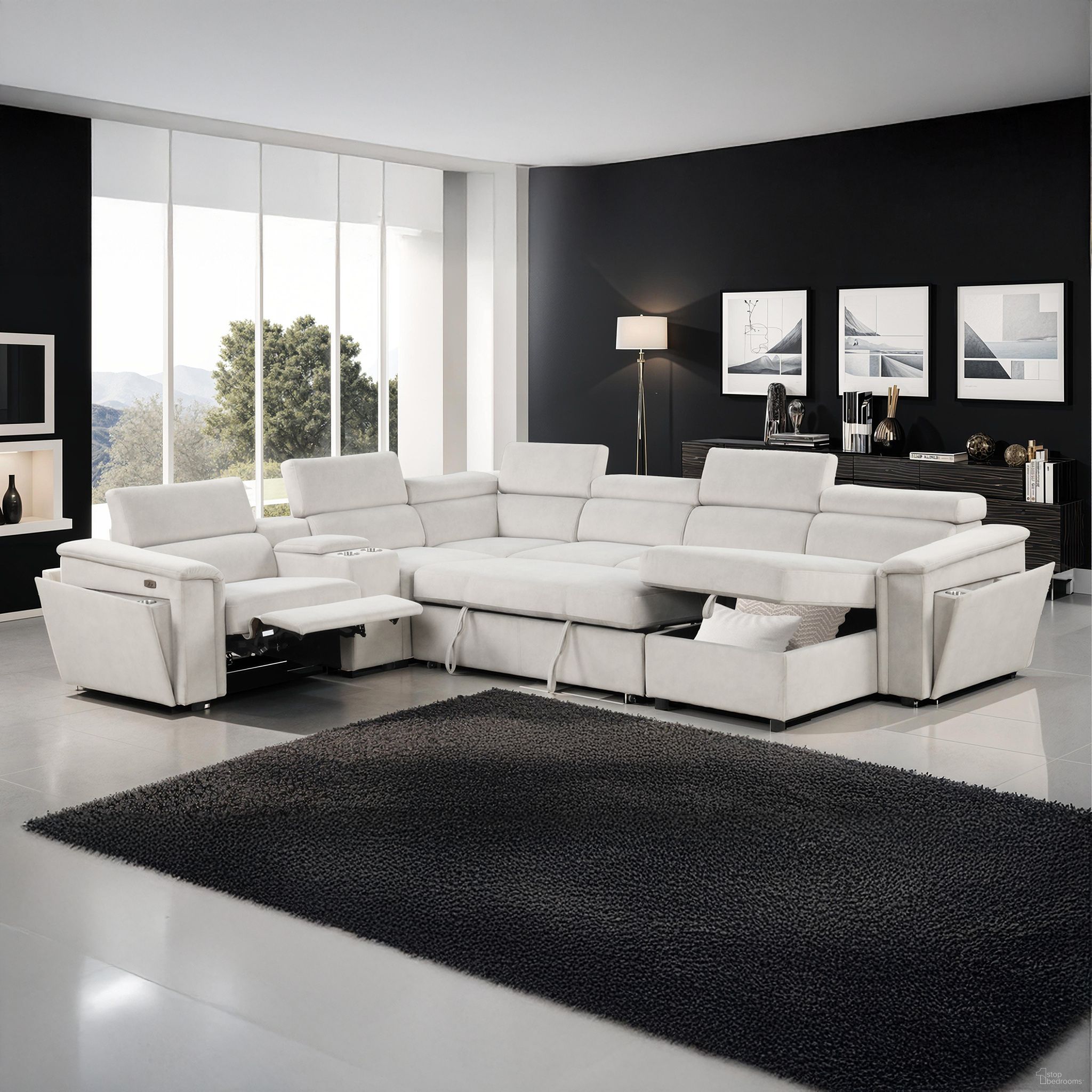 The appearance of Harvey Sleeper Sectional In Beige and Black designed by Galaxy Home Furnishings in the modern / contemporary interior design. This black and beige piece of furniture was selected by 1StopBedrooms from Harvey Collection to add a touch of cosiness and style into your home. Sku: 601955556163-1;601955556163-2;601955556163-3;601955556163-4;601955556163-5. Material: Fabric.