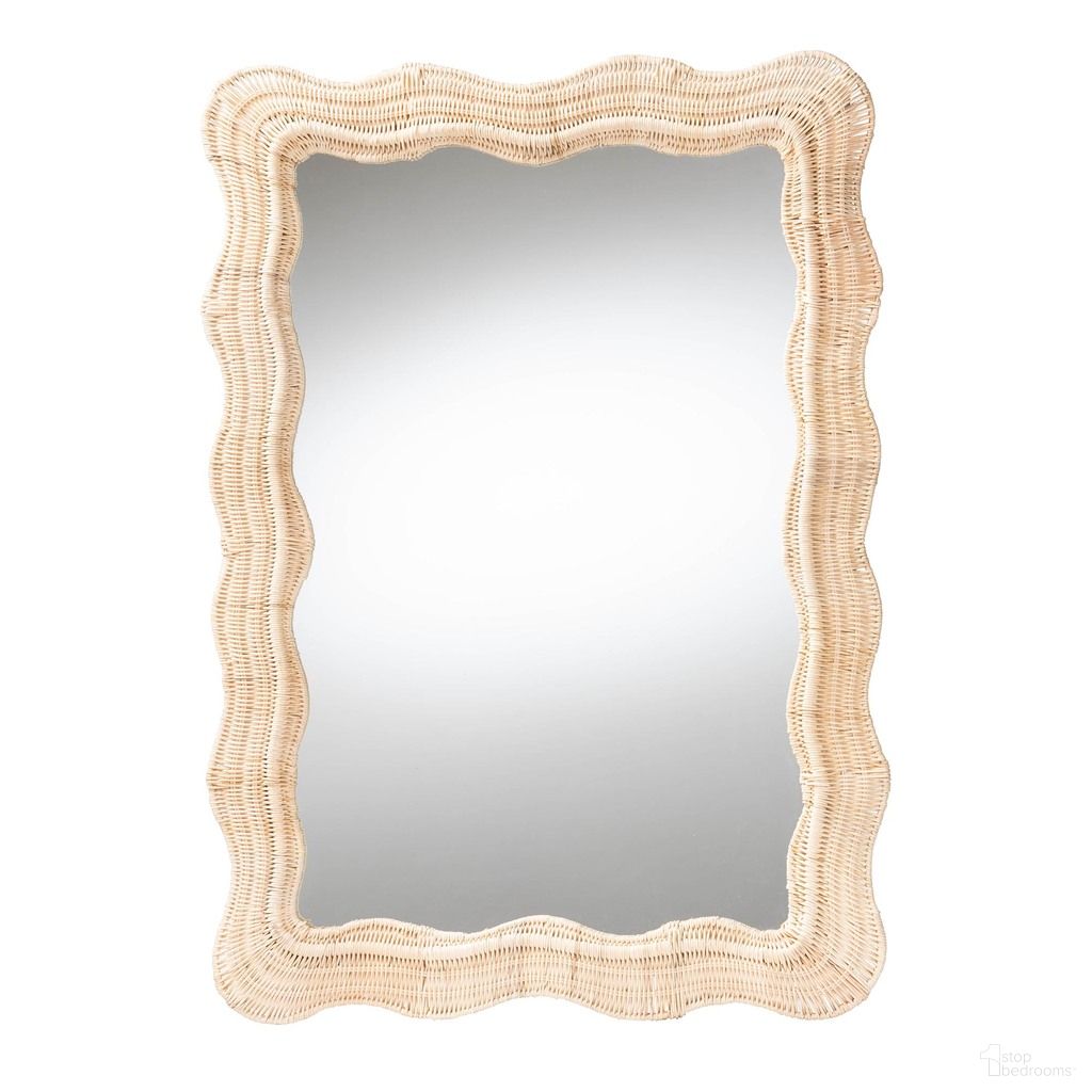 Hasana Scallop Rattan Accent Wall Mirror In Natural